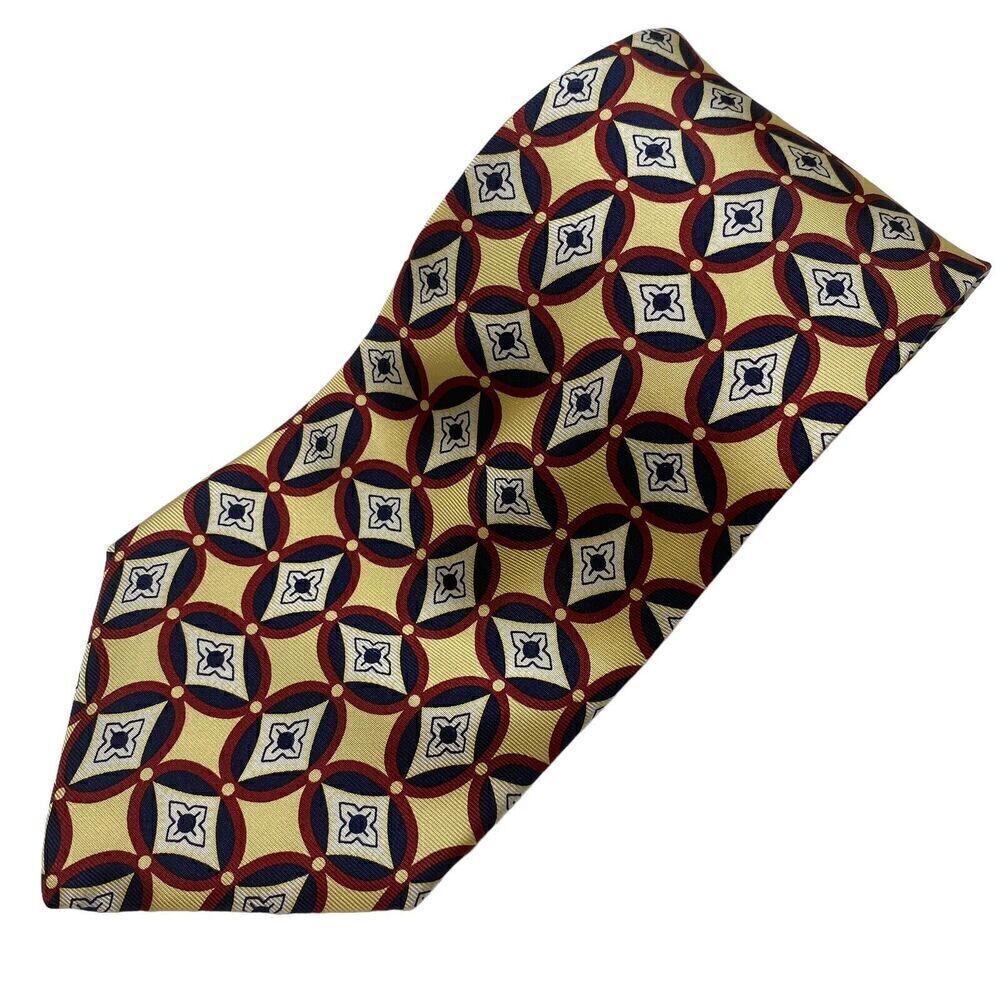 Brooks Brothers Tie Mens Necktie Silk Ovals Made in USA Yellow Maroon Navy Ivory
